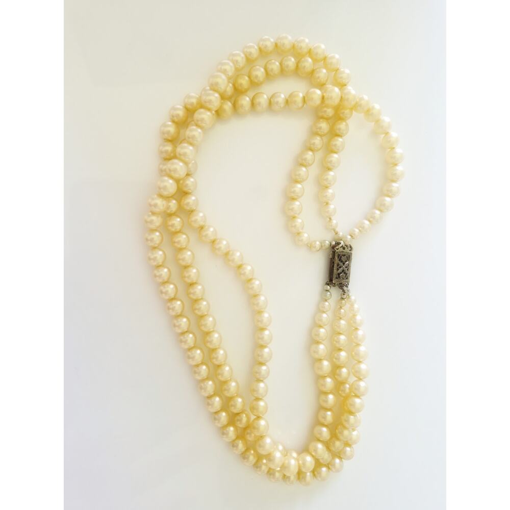 Vintage Triple-strand Faux Pearl Choker Naomi Designer Necklace
